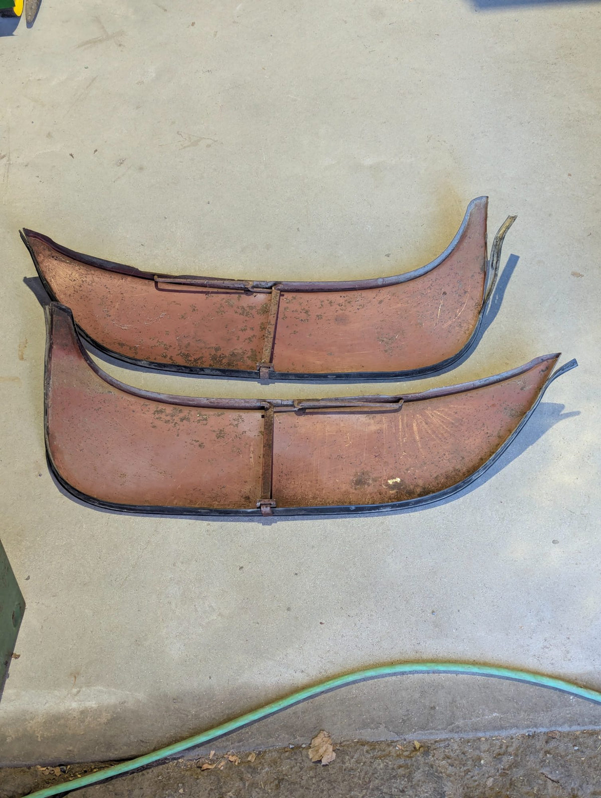1960s Chevrolet Fender Skirts Pair - White Painted Metal with Rubber Trim