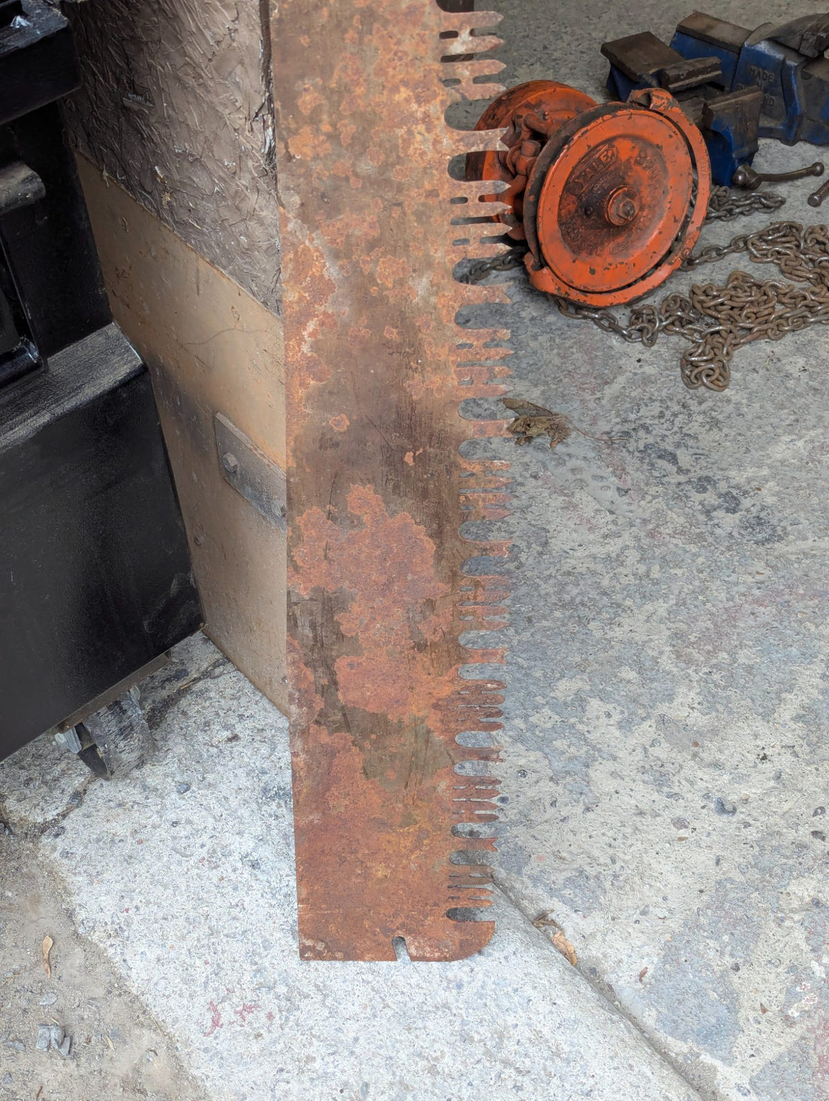Vintage Rusted Steel Sickle Bar Blade Section for Farm Mower