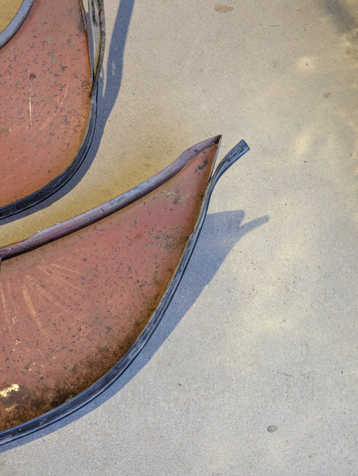 1960s Chevrolet Fender Skirts Pair - White Painted Metal with Rubber Trim