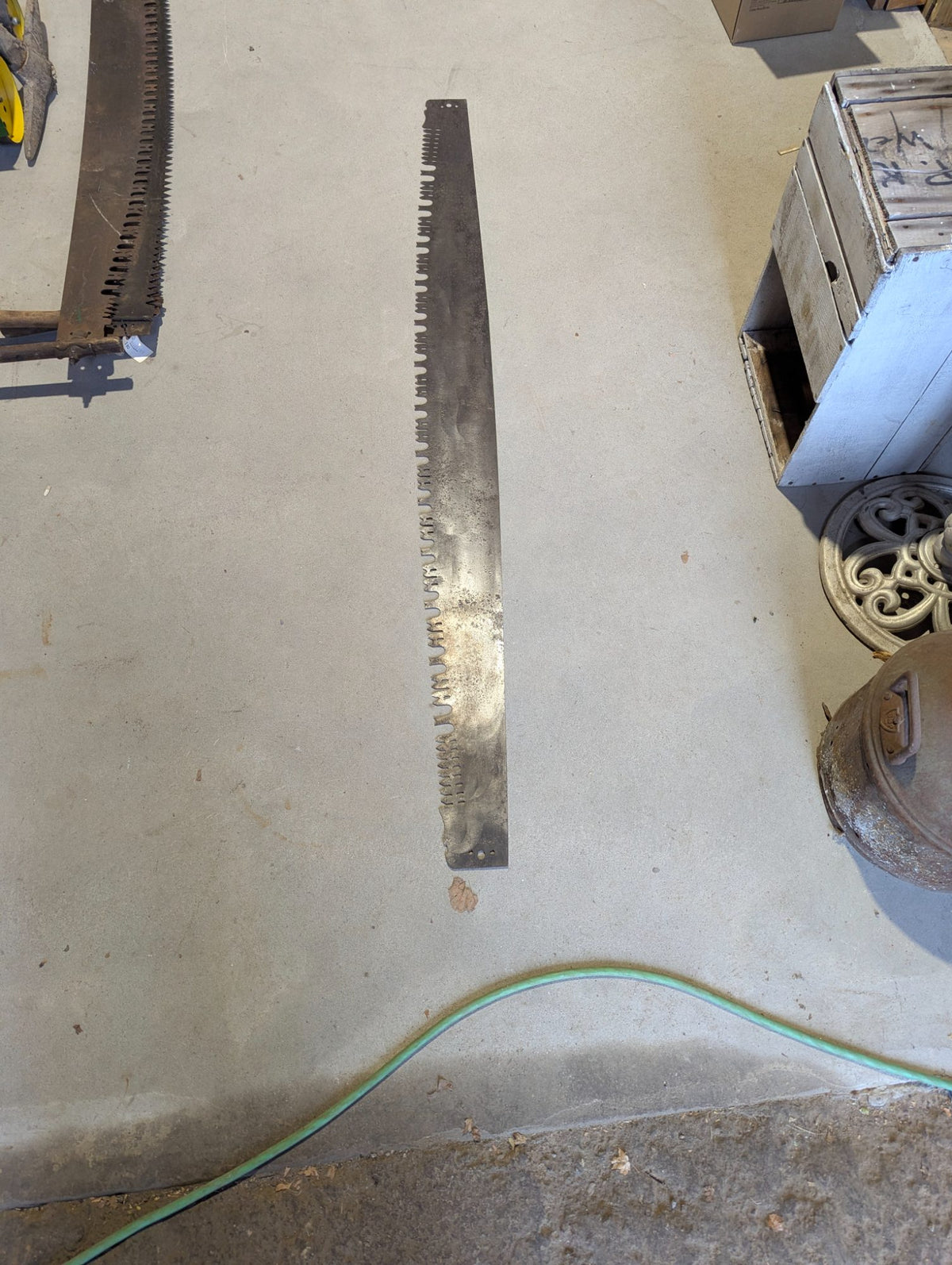 Vintage Crosscut Saw Blade with Cut-Out Teeth and Mounting Holes