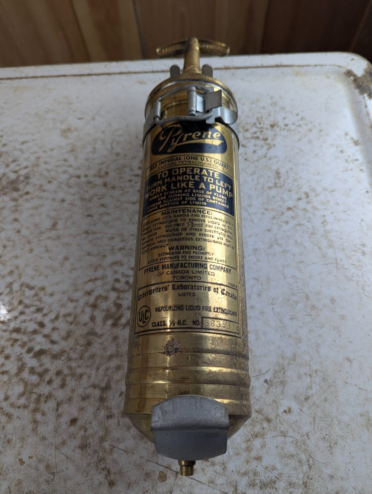 Vintage Pyrene Brass Carbon Tetrachloride Fire Extinguisher Toronto Canada