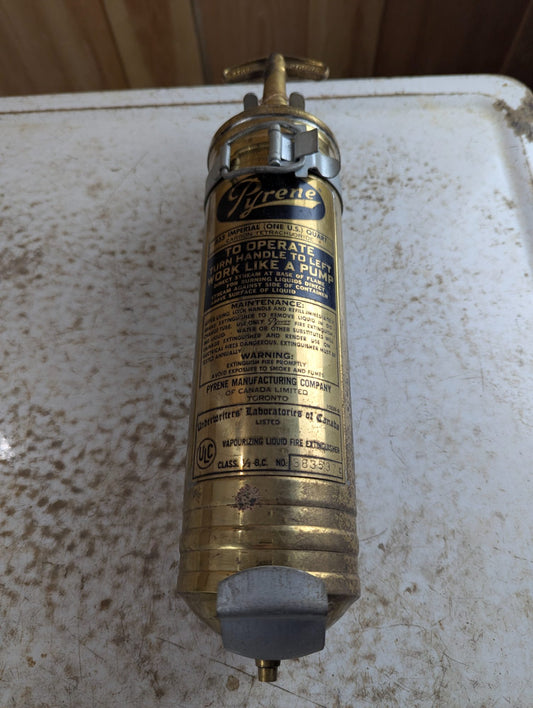 Vintage Pyrene Brass Carbon Tetrachloride Fire Extinguisher Toronto Canada