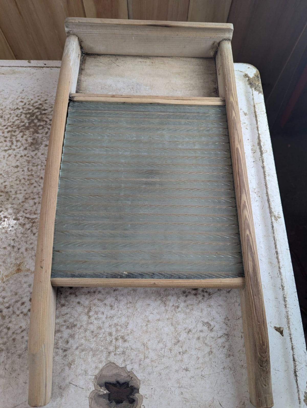 Vintage Canadian Woodenware Glass Washboard with Wood Frame