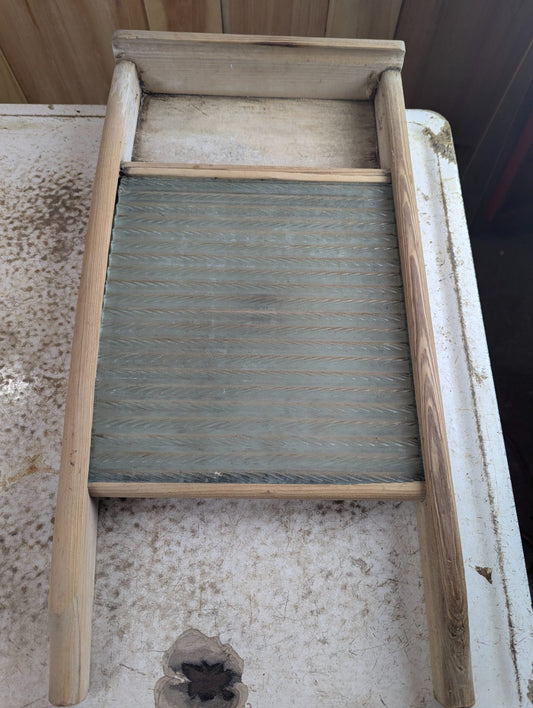 Vintage Canadian Woodenware Glass Washboard with Wood Frame
