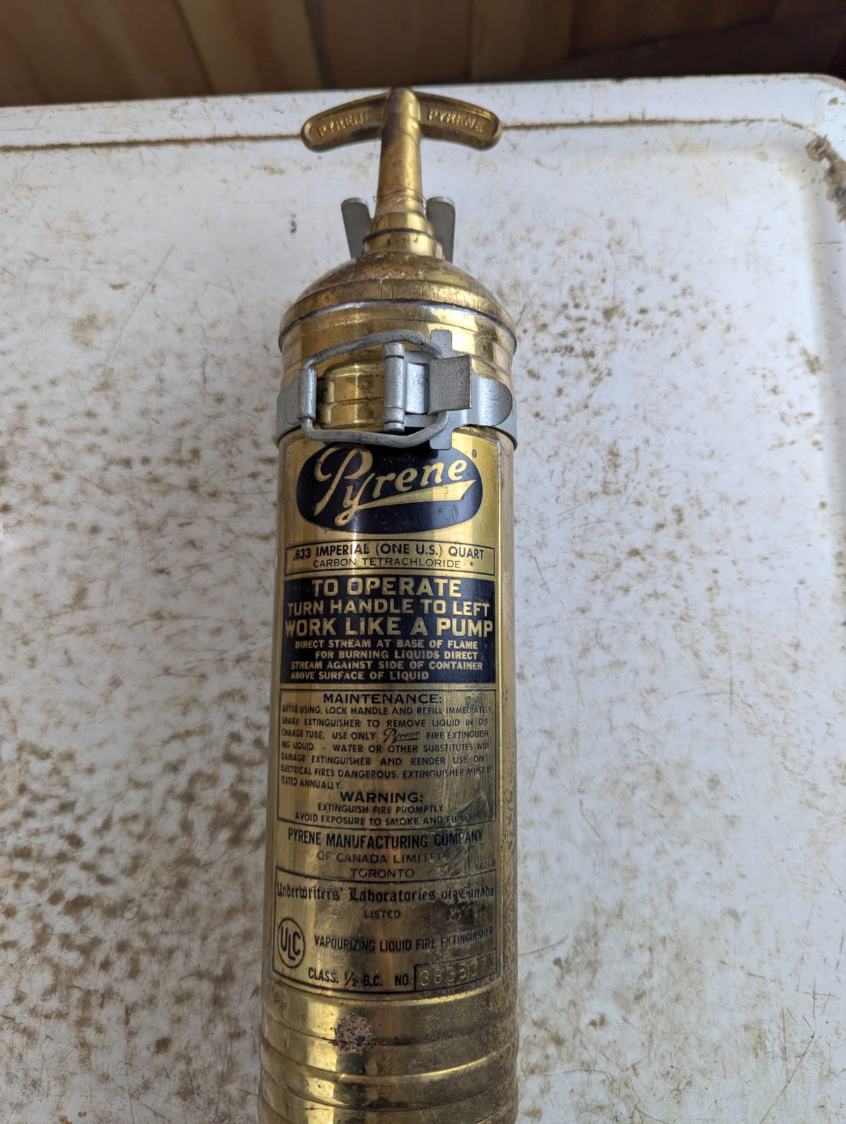 Vintage Pyrene Brass Carbon Tetrachloride Fire Extinguisher Toronto Canada