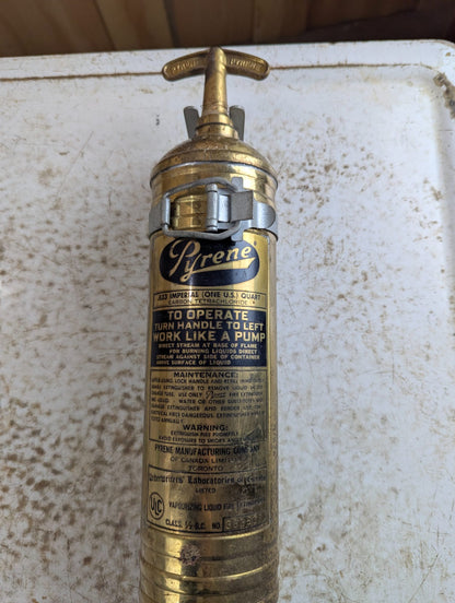 Vintage Pyrene Brass Carbon Tetrachloride Fire Extinguisher Toronto Canada