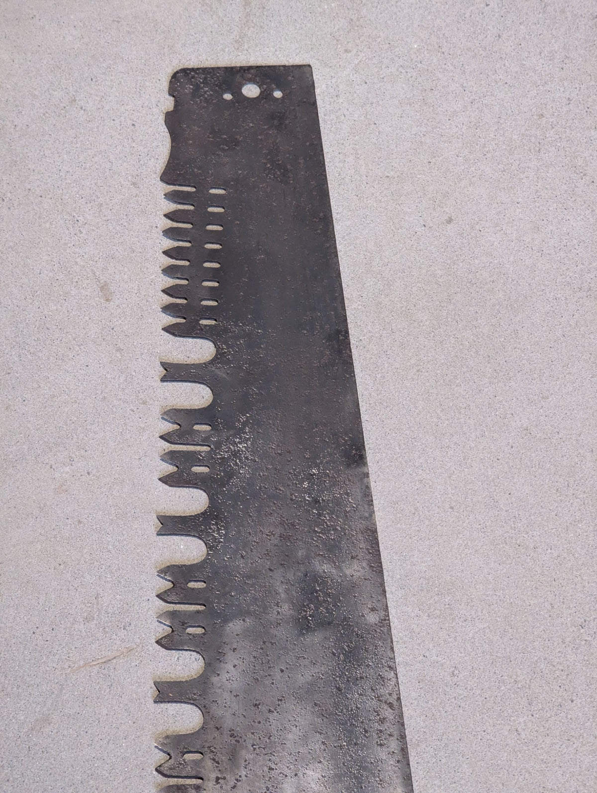 Vintage Crosscut Saw Blade with Cut-Out Teeth and Mounting Holes