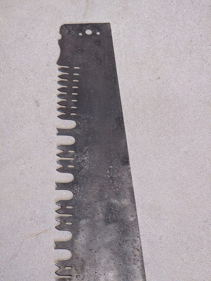 Vintage Crosscut Saw Blade with Cut-Out Teeth and Mounting Holes