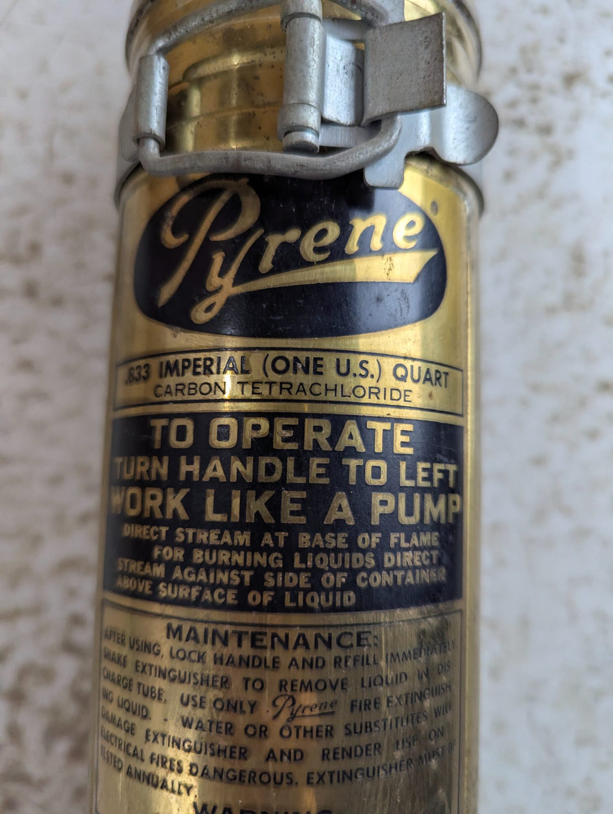 Vintage Pyrene Brass Carbon Tetrachloride Fire Extinguisher Toronto Canada