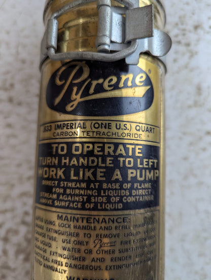 Vintage Pyrene Brass Carbon Tetrachloride Fire Extinguisher Toronto Canada