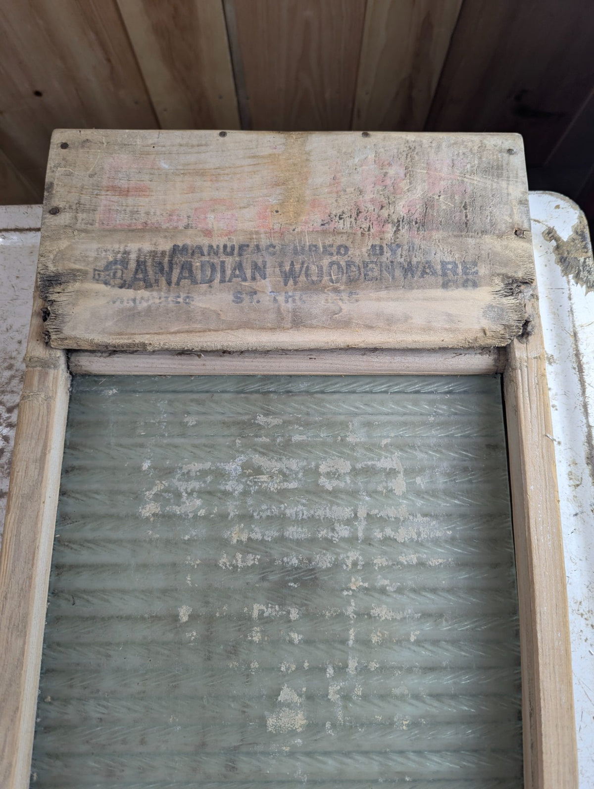 Vintage Canadian Woodenware Glass Washboard with Wood Frame