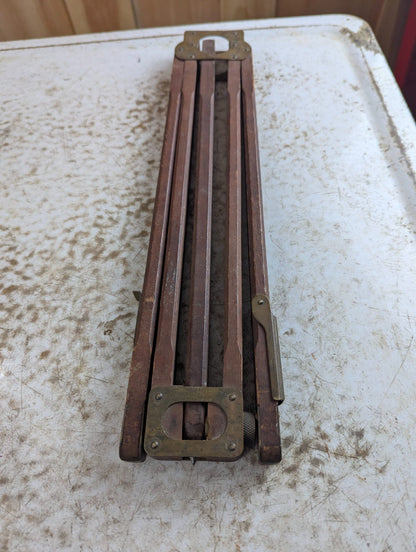 Antique Telescoping Wood and Brass Tripod Leg with Steel Point