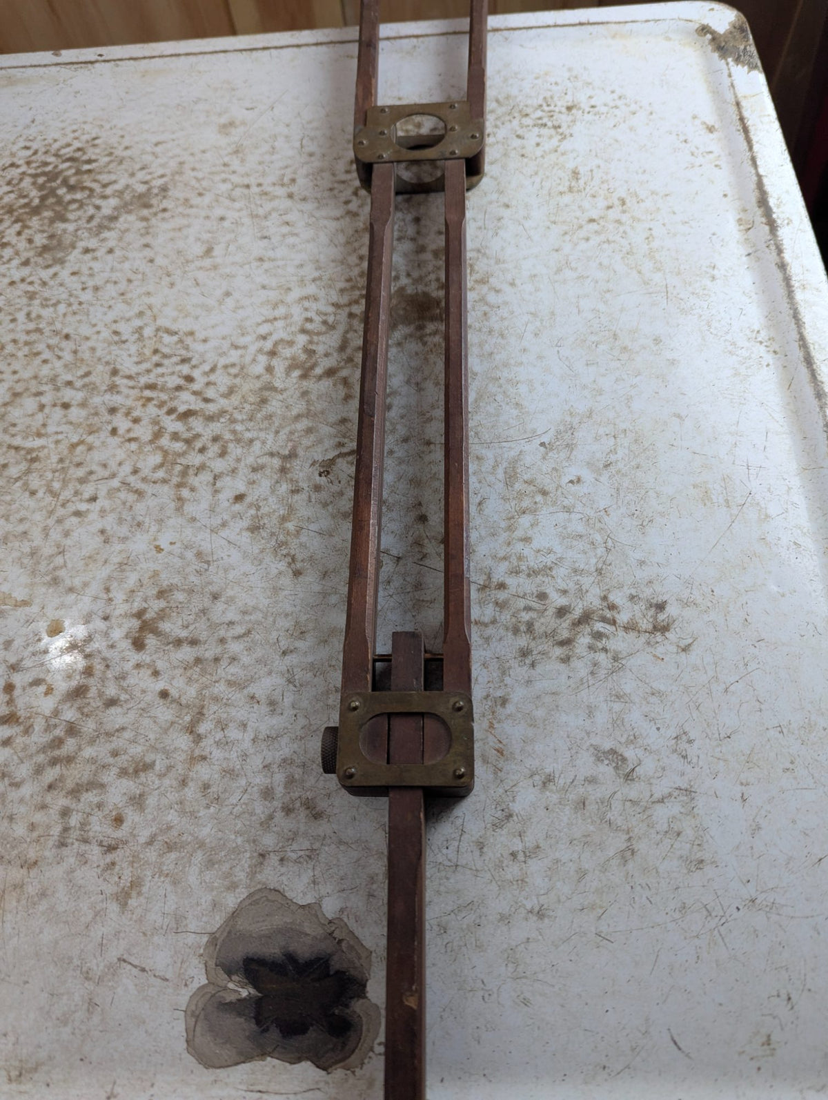 Antique Telescoping Wood and Brass Tripod Leg with Steel Point