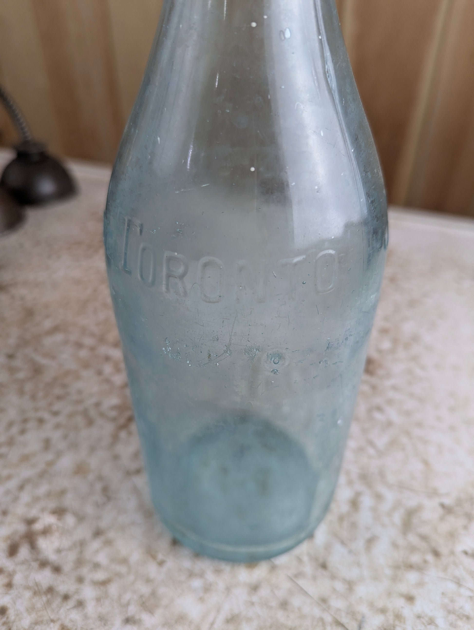 J.J. Mclauchlin Antique Embossed Aqua Blue Glass Large Soda Bottle - view 5
