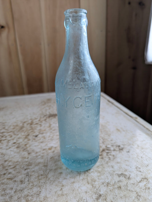 J.J. Mclauchlin Hygeia Antique Embossed Aqua Blue Glass Soda Bottle