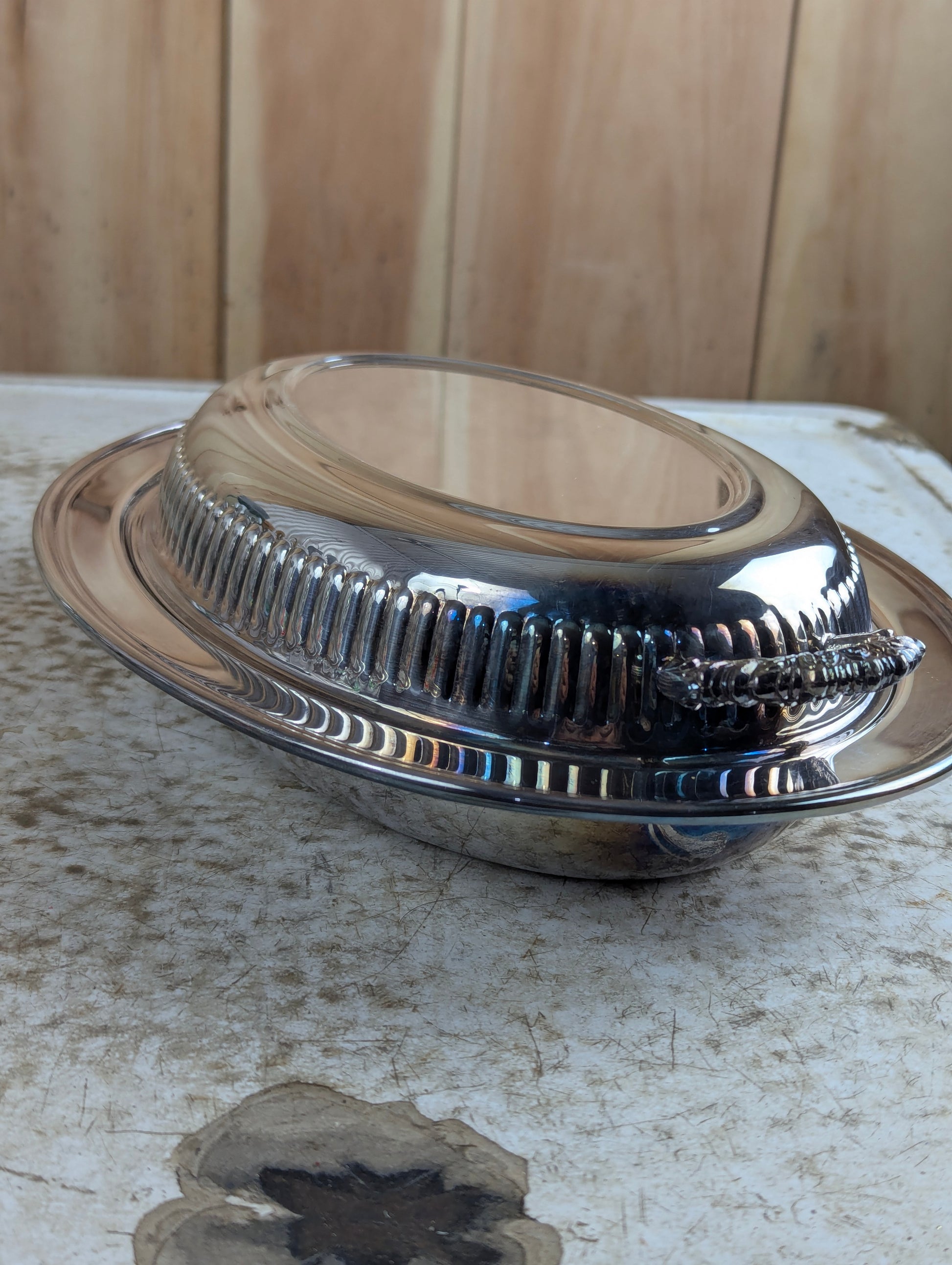 King's Plate Silver Plated Brass Oval Entree Chafing Server with Ovenware Insert - Broken Handle - view 2