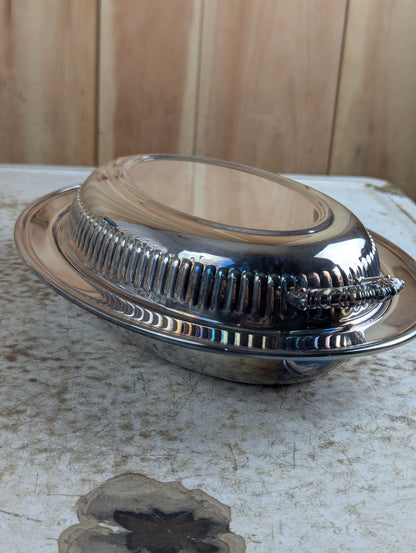 King's Plate Silver Plated Brass Oval Entree Chafing Server with Ovenware Insert - Broken Handle - view 2