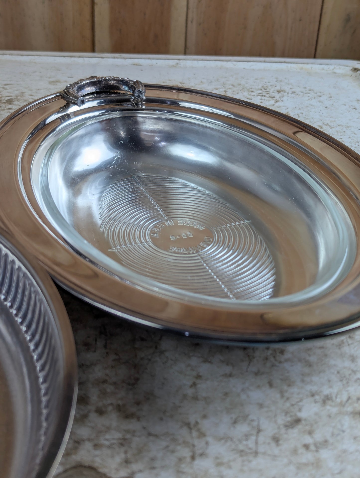 King's Plate Silver Plated Brass Oval Entree Chafing Server with Ovenware Insert - Broken Handle - view 3