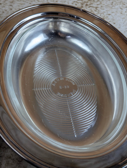 King's Plate Silver Plated Brass Oval Entree Chafing Server with Ovenware Insert - Broken Handle - view 4