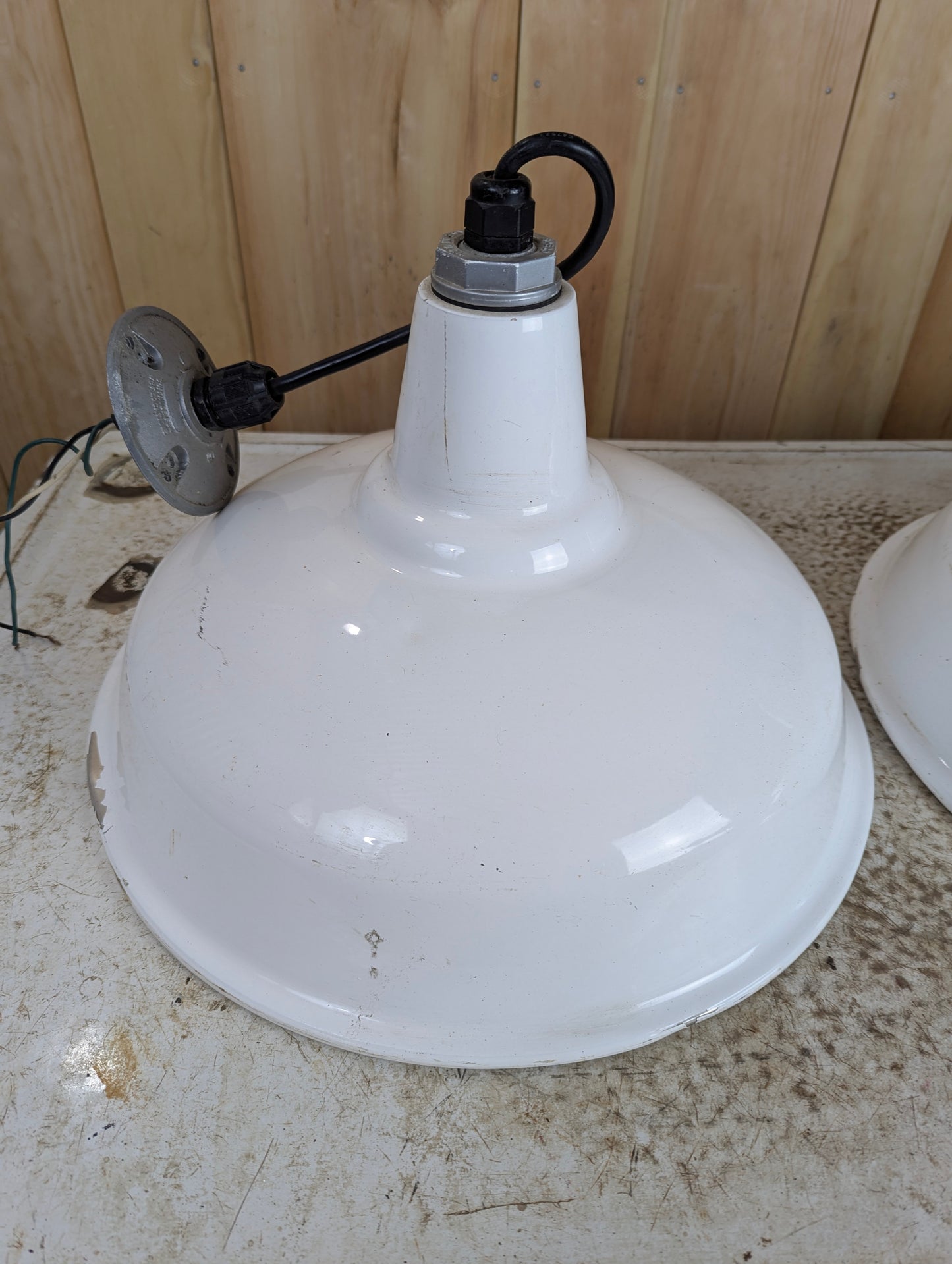 Large Industrial White Metal Hanging Lights - view 2