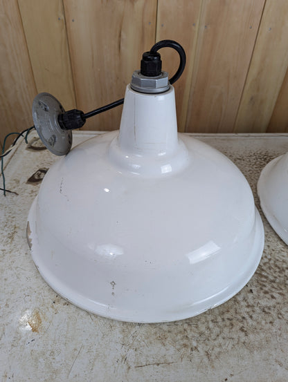 Large Industrial White Metal Hanging Lights - view 2