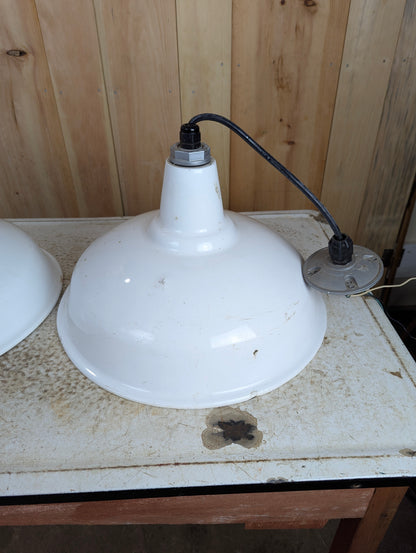 Large Industrial White Metal Hanging Lights - view 3