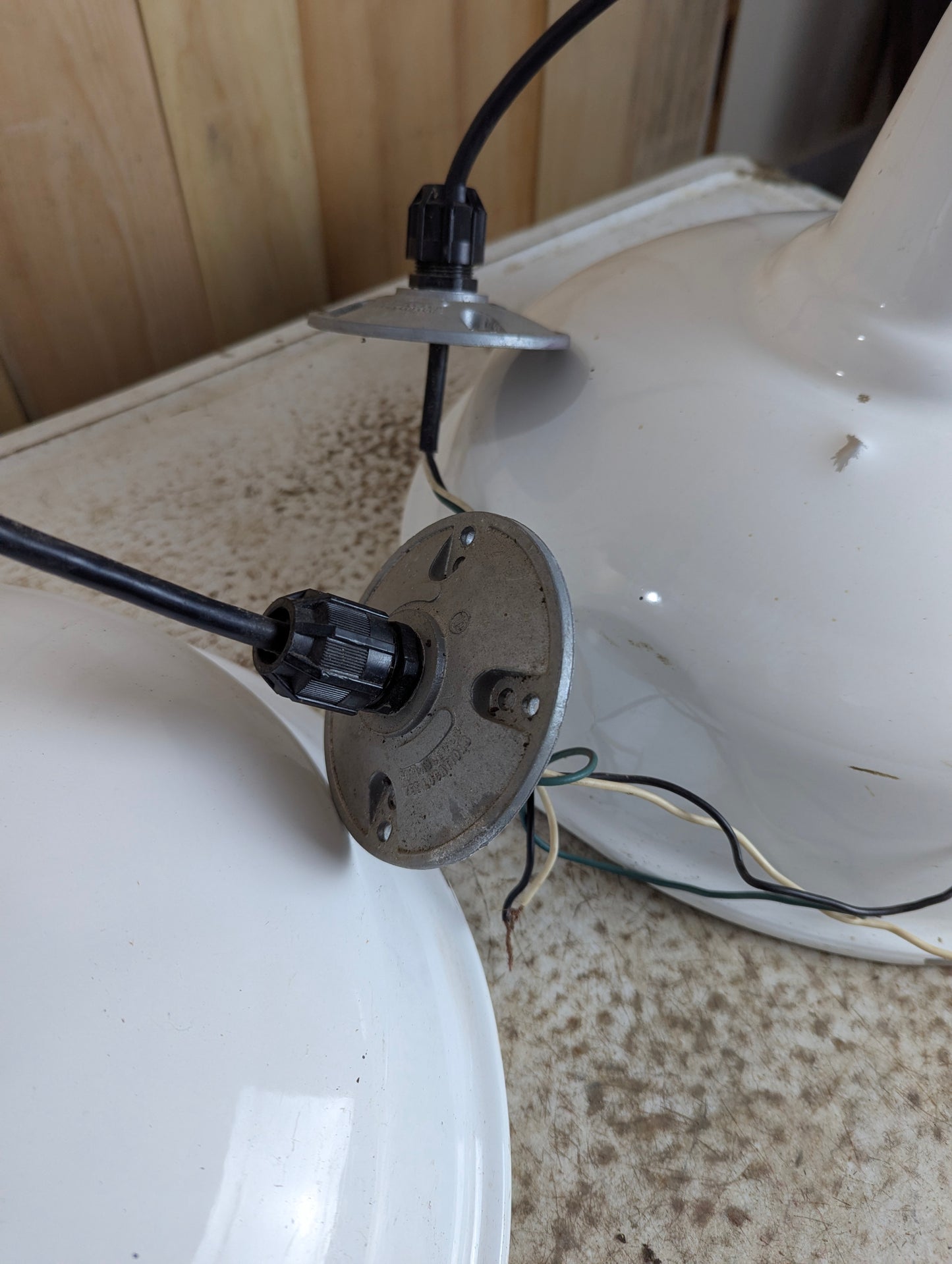 Large Industrial White Metal Hanging Lights - view 7