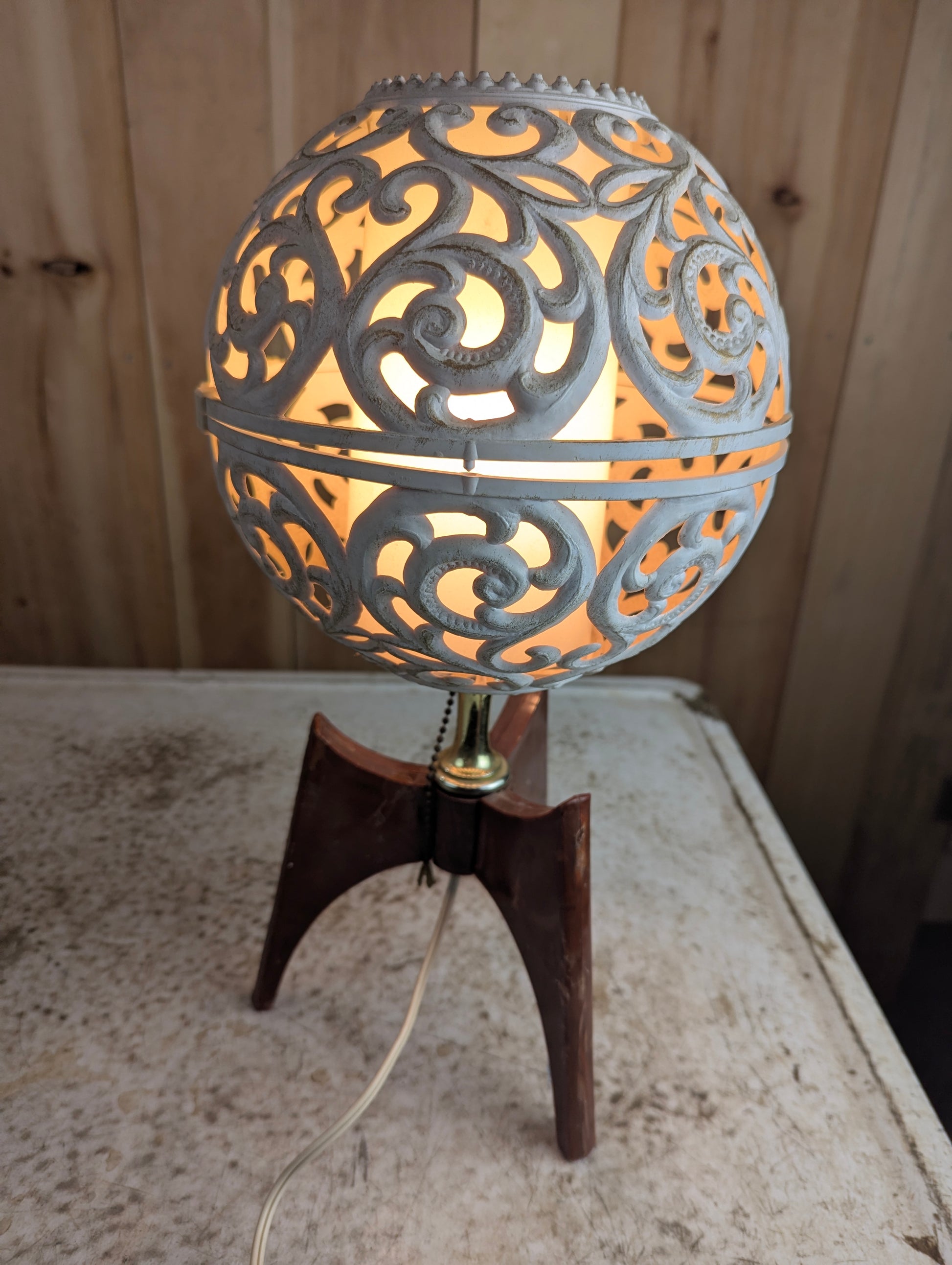 MCM Plastic Filagree Globe Table Lamp