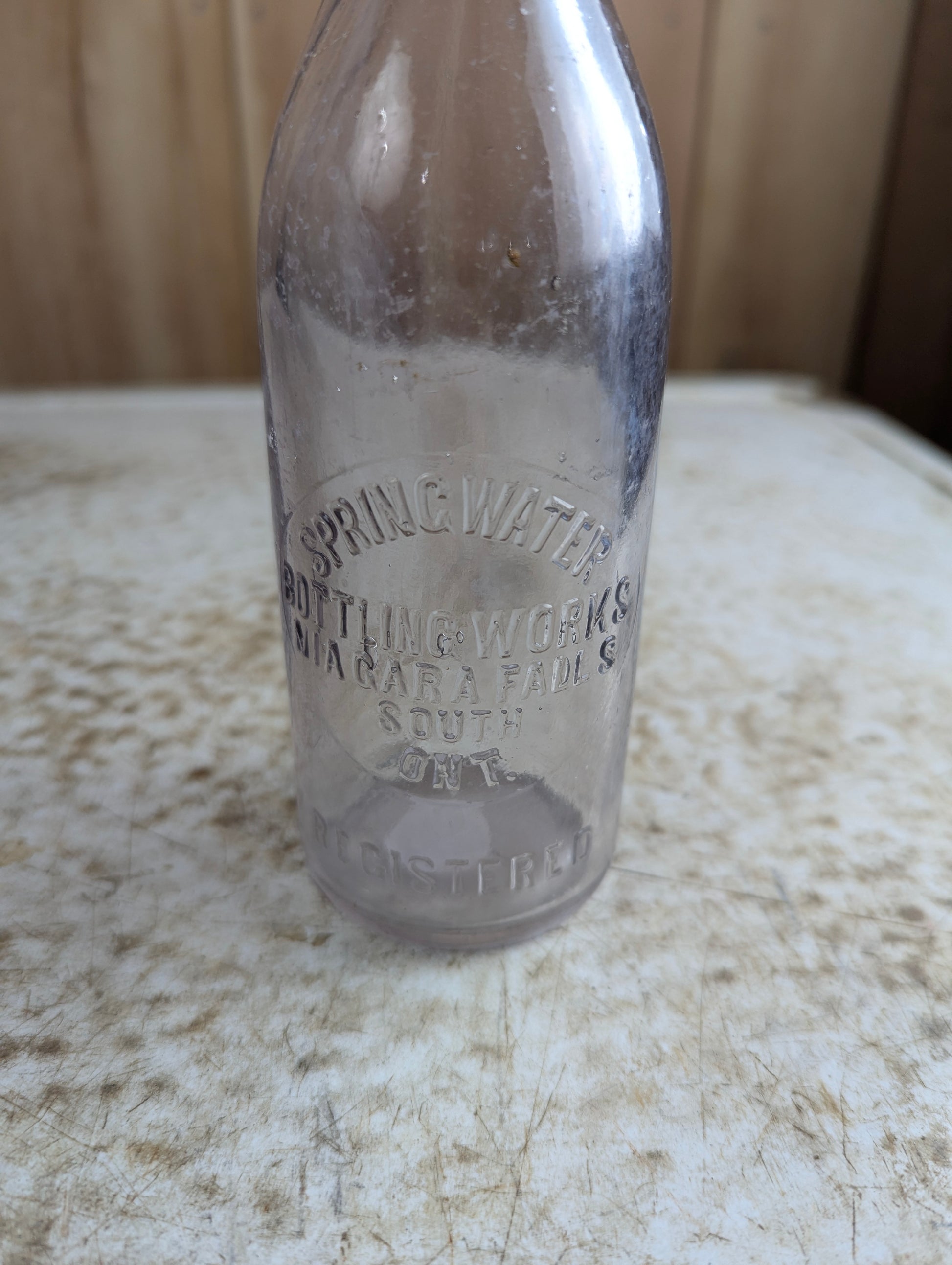 Niagra Falls Bottling Works Antique Embossed Amethyst Maganese Glass Soda Bottle - view 2