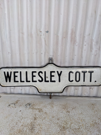Original Vintage Porcelain Wellesley Cott. Toronto Street Sign - view 2