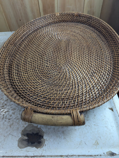 Oval Rattan Serving Tray with Handles - view 2