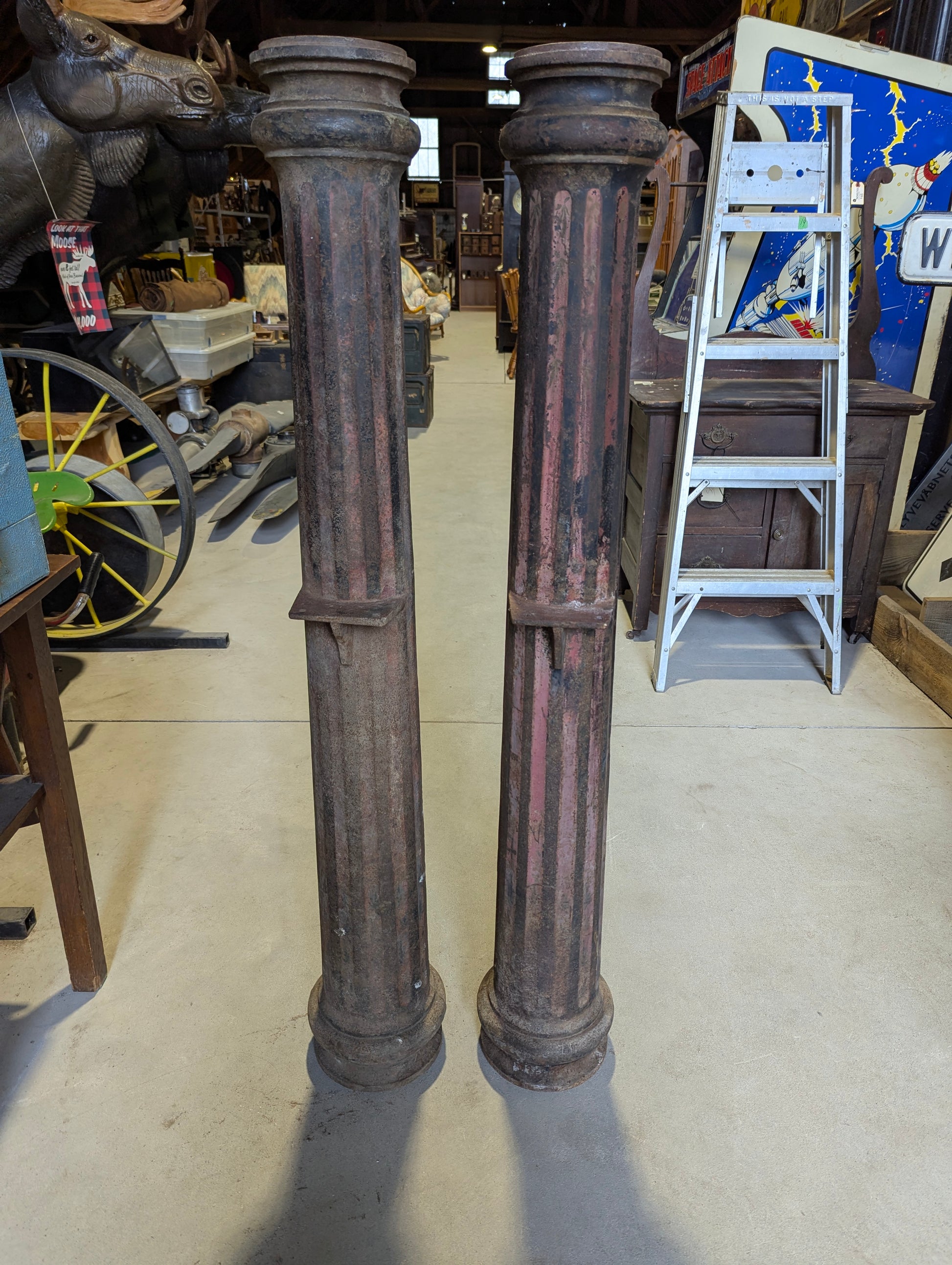 Pair of Antique 51" Cast Iron Fluted Pillars