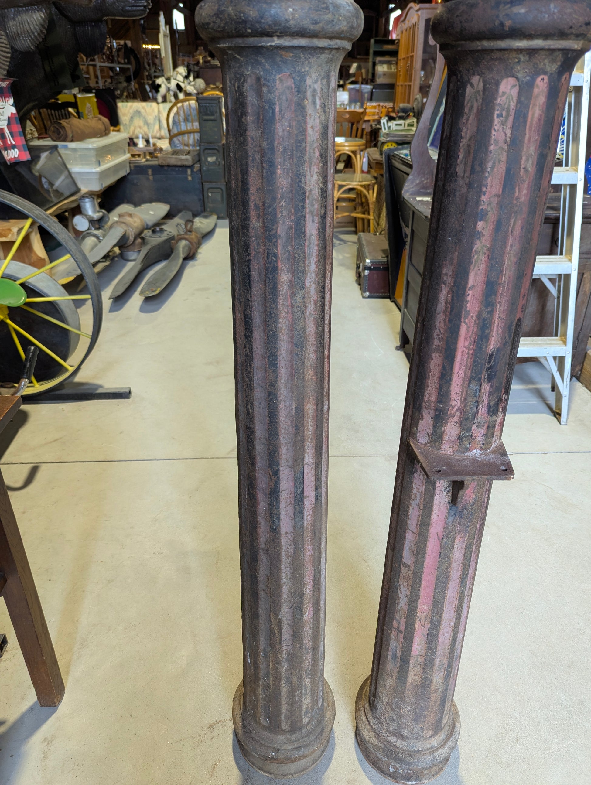 Pair of Antique 51" Cast Iron Fluted Pillars - view 6