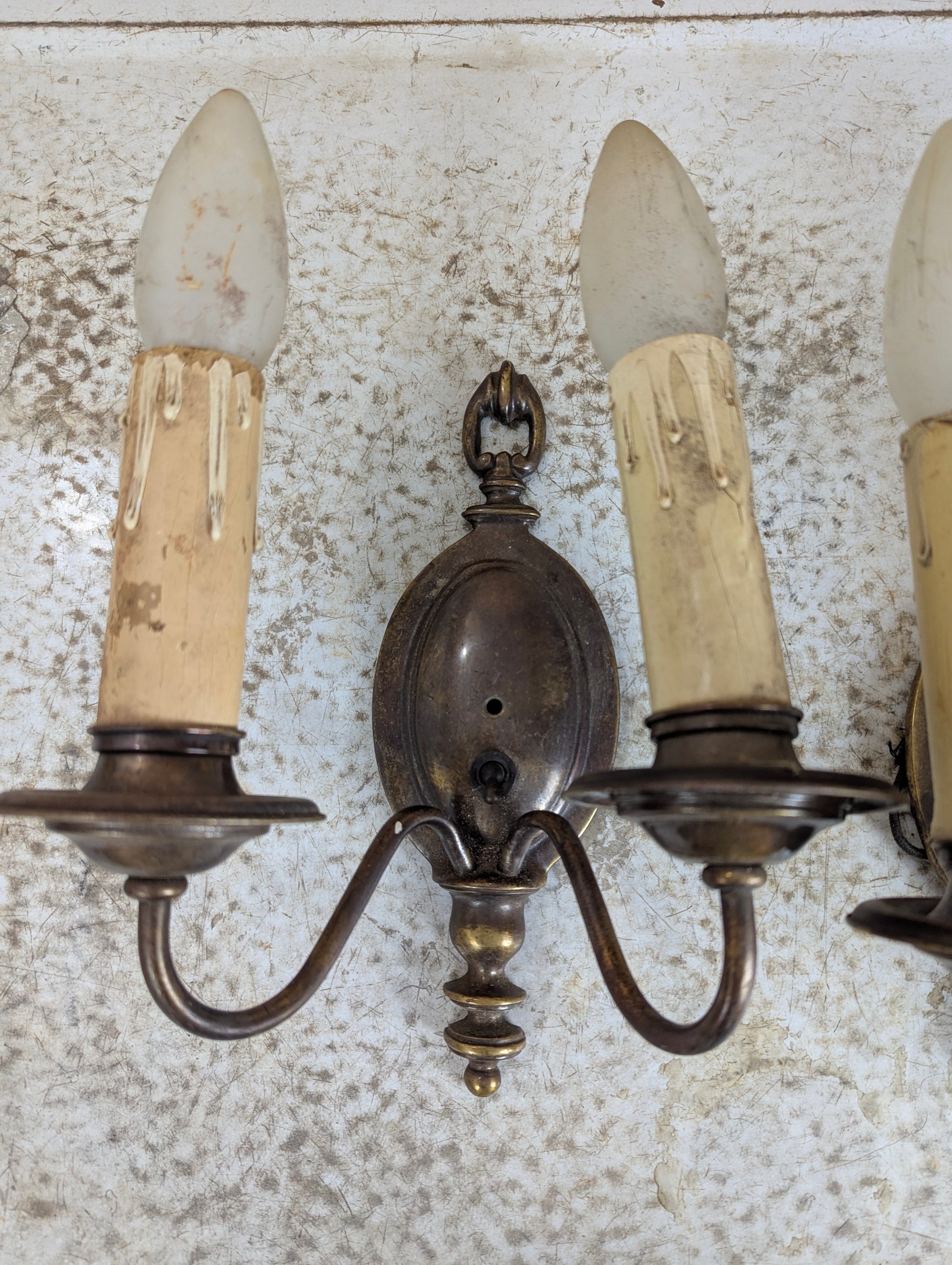 Pair of Antique Brass 2-Light Wall Sconces with Switches - view 2