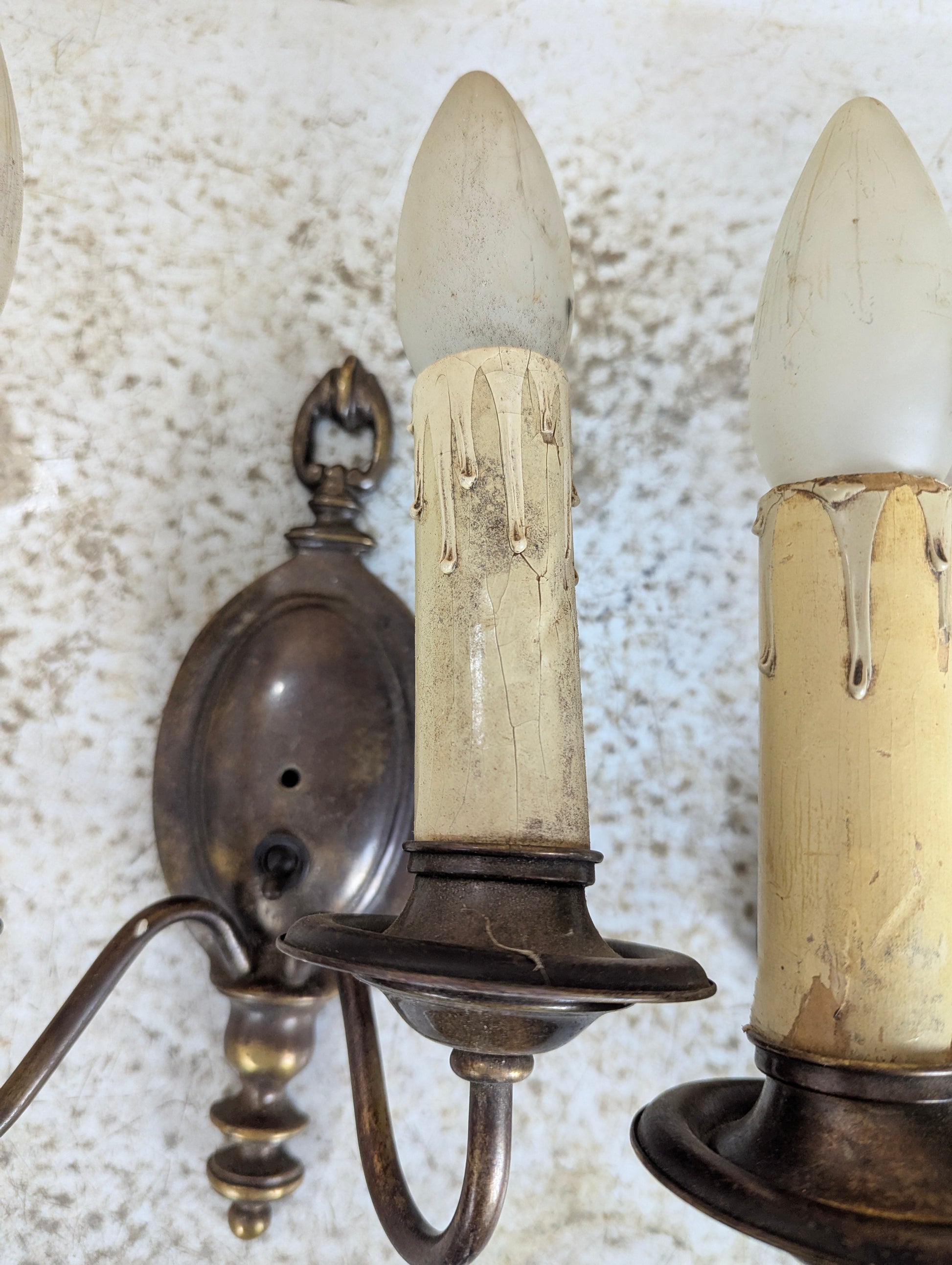Pair of Antique Brass 2-Light Wall Sconces with Switches - view 3