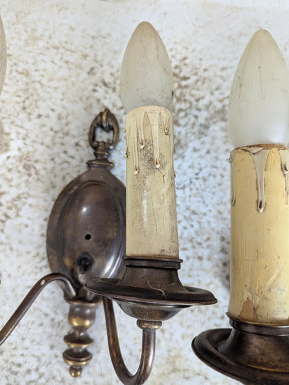 Pair of Antique Brass 2-Light Wall Sconces with Switches - view 3