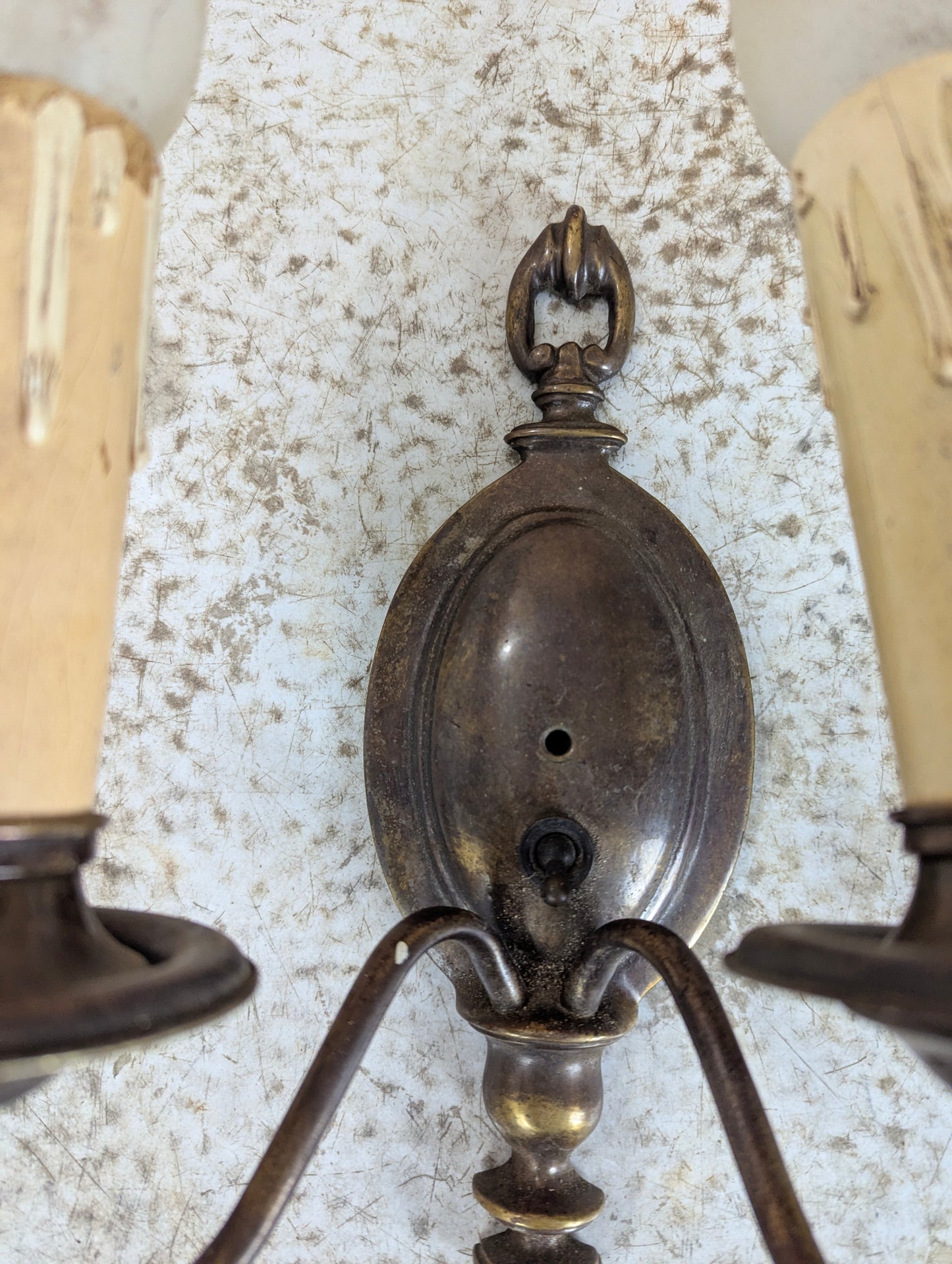 Pair of Antique Brass 2-Light Wall Sconces with Switches - view 4