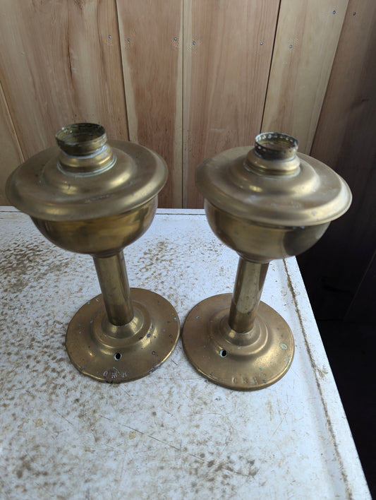 Pair of Antique HL Piper Montreal CNR Retrofitted Oil Lamps