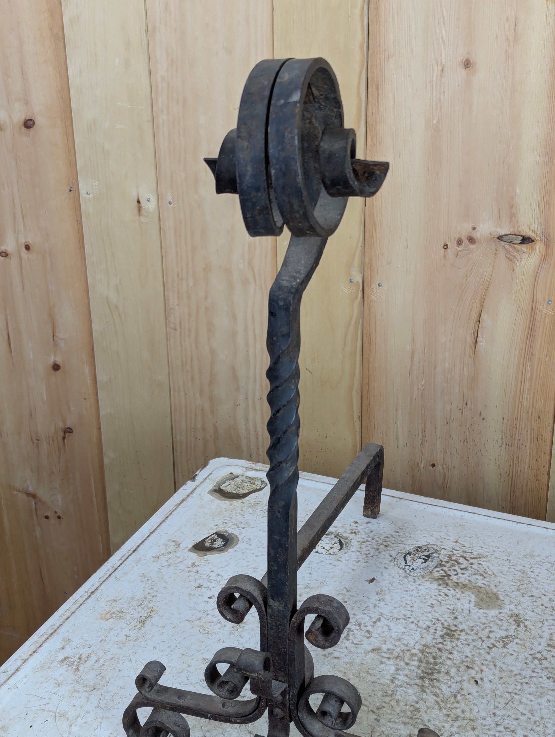 Pair of Antique Wrought Iron Andirons - view 2