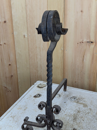 Pair of Antique Wrought Iron Andirons - view 2