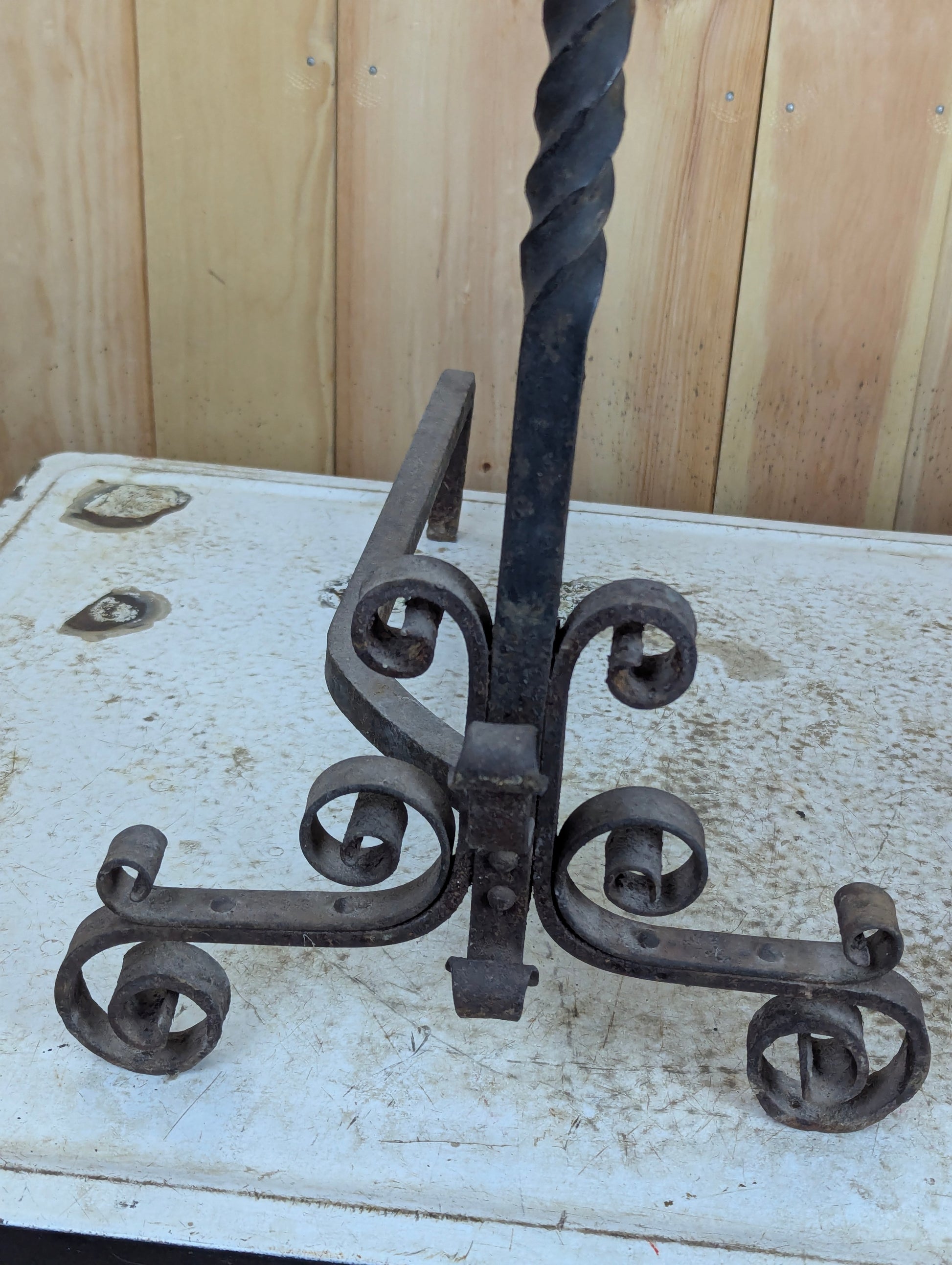 Pair of Antique Wrought Iron Andirons - view 3