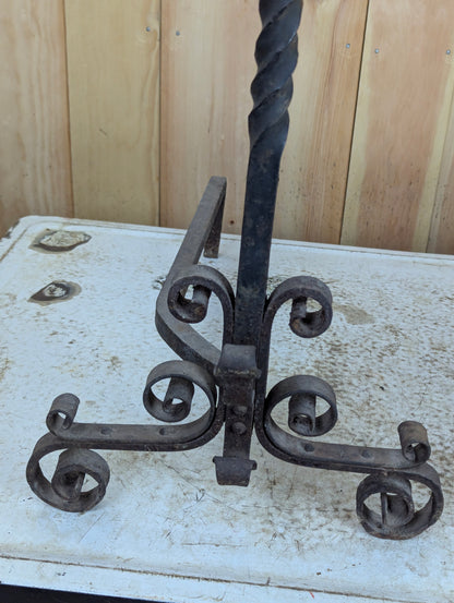 Pair of Antique Wrought Iron Andirons - view 3