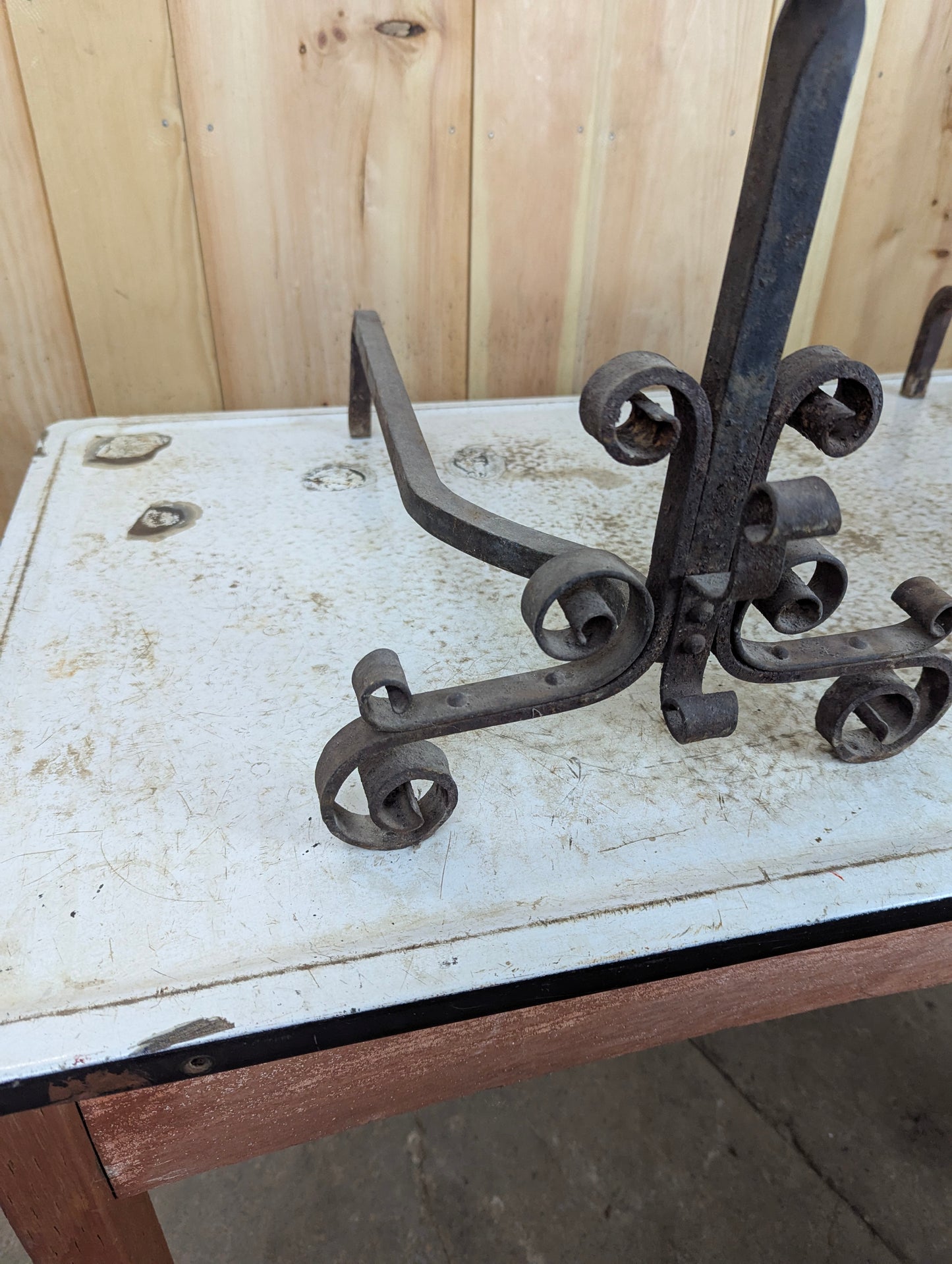 Pair of Antique Wrought Iron Andirons - view 6