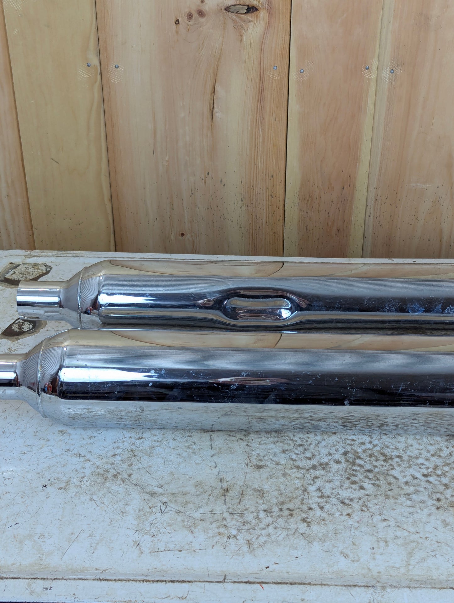 Pair of Authentic Harley Davidson Touring Chrome Exhaust Mufflers - view 2