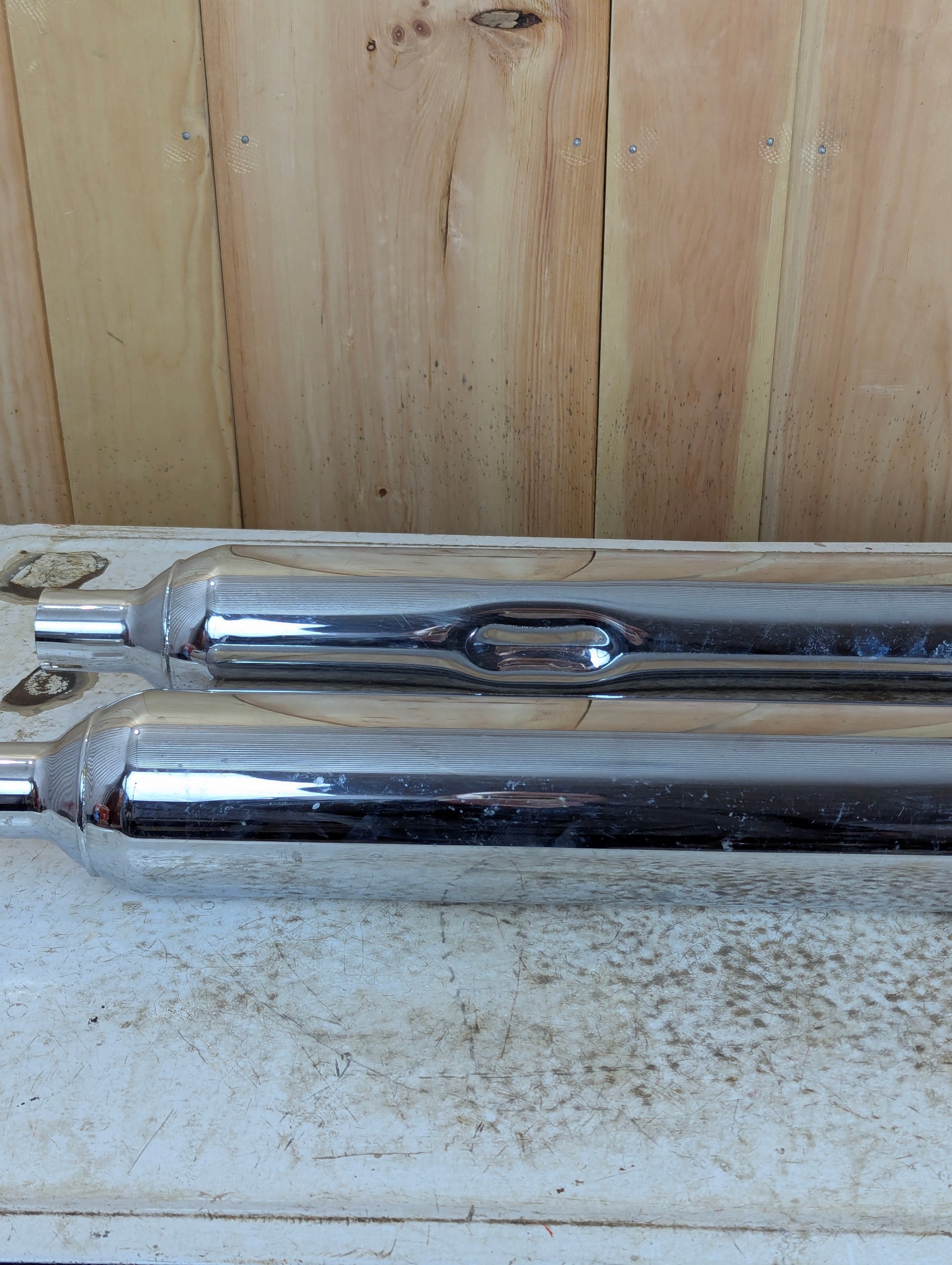 Pair of Authentic Harley Davidson Touring Chrome Exhaust Mufflers - view 2