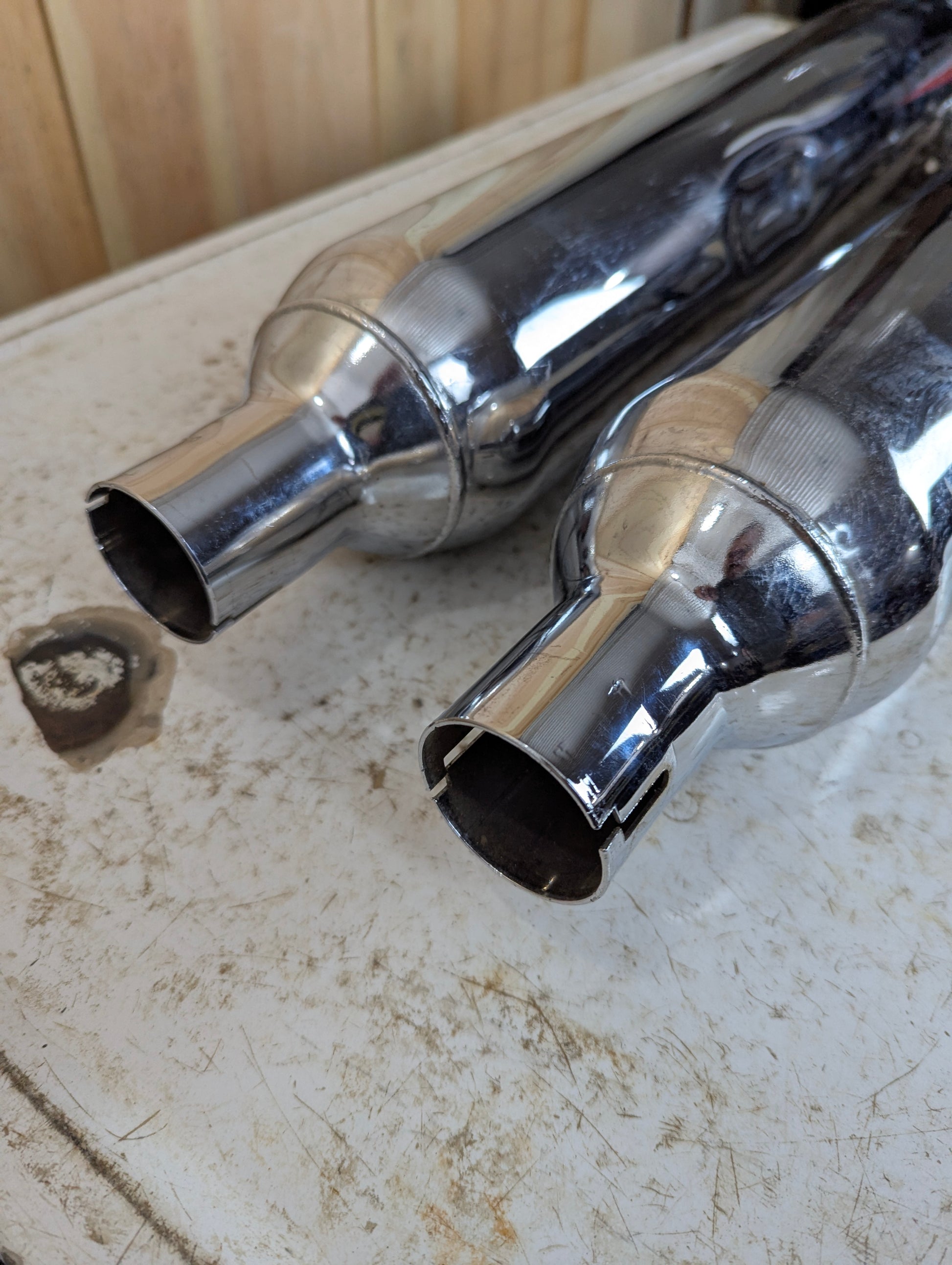 Pair of Authentic Harley Davidson Touring Chrome Exhaust Mufflers - view 3