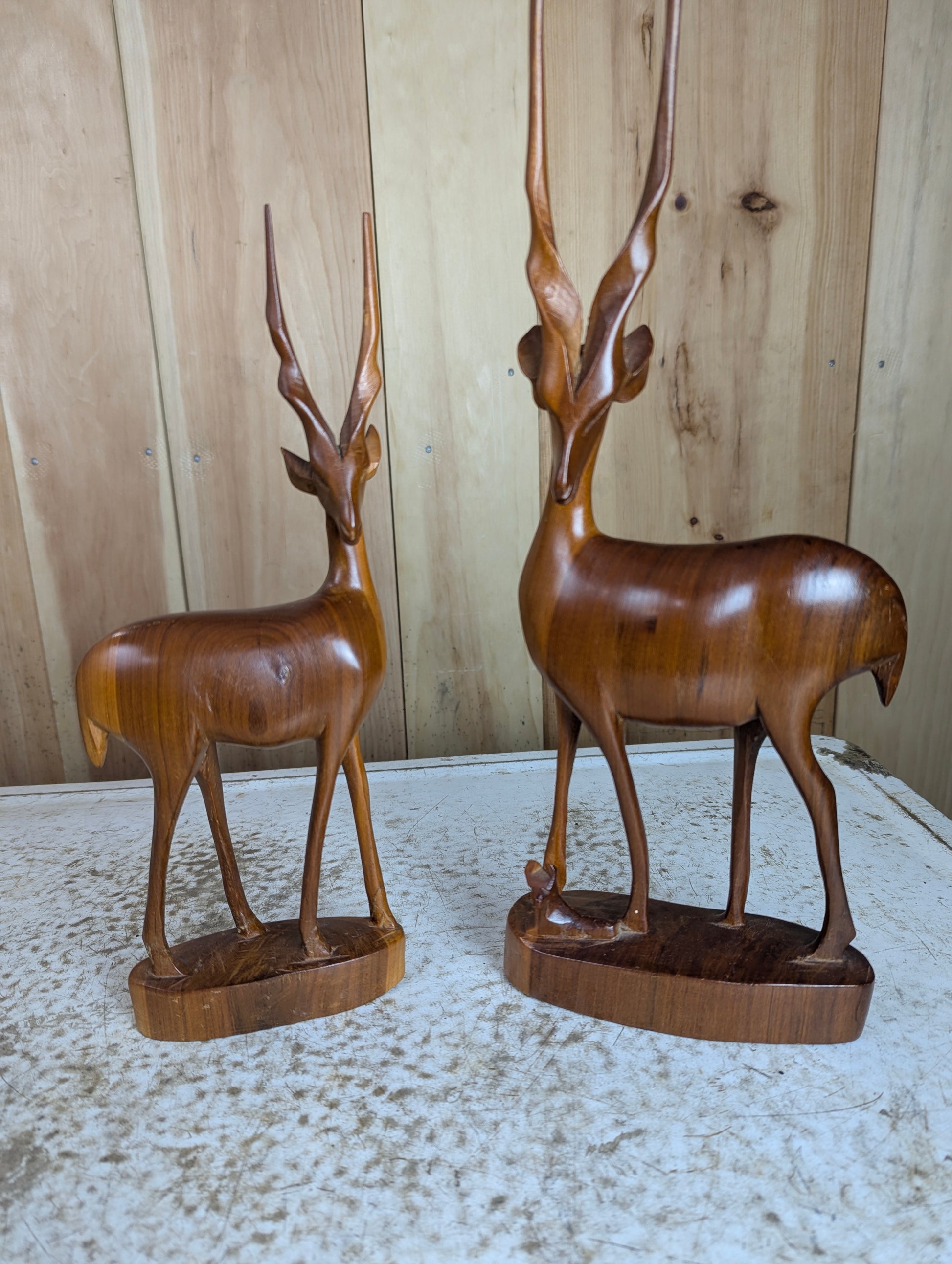 Pair of Besmo Co of Kenya Wooden Handcarved Teak Gazelle