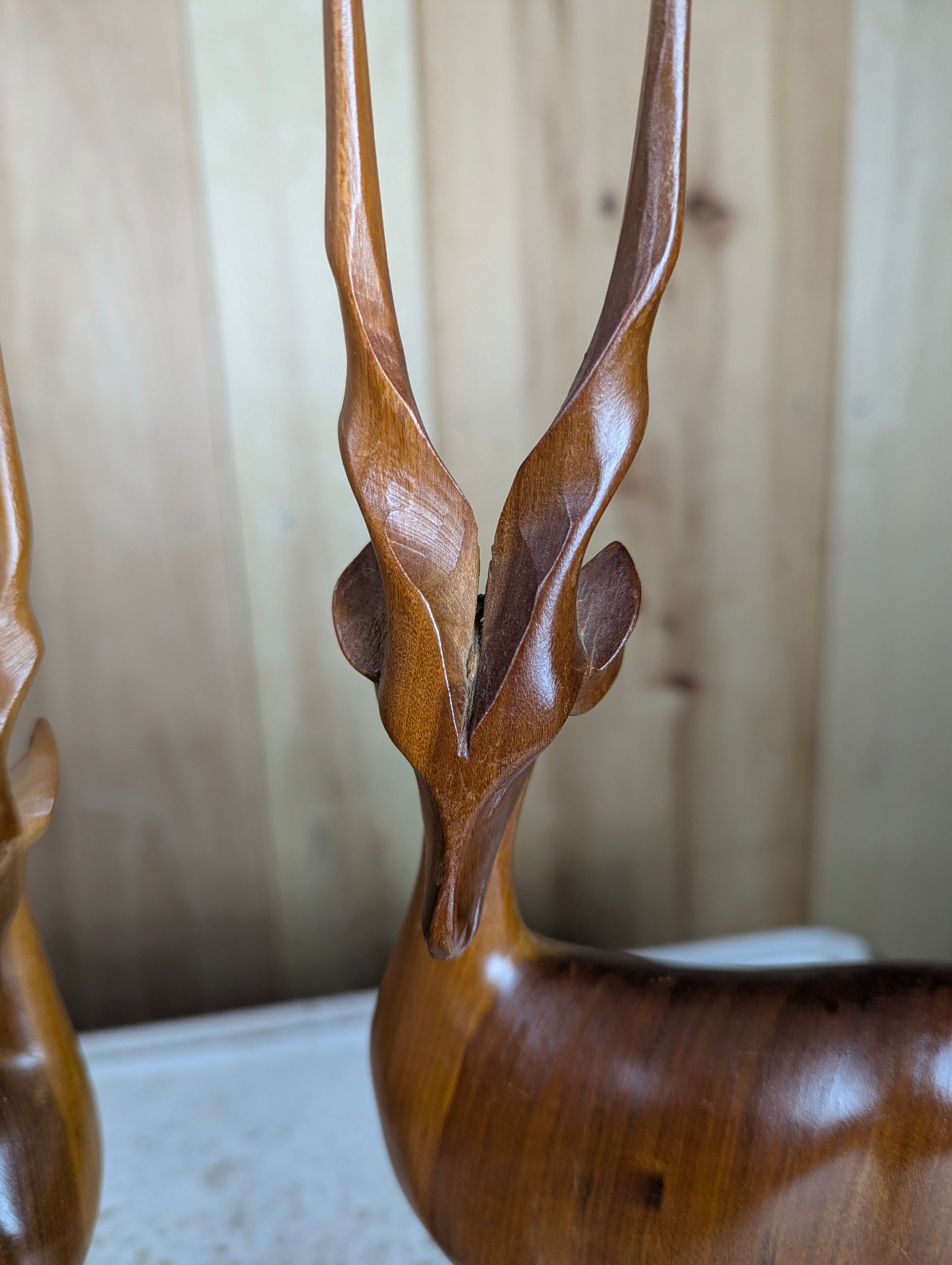 Pair of Besmo Co of Kenya Wooden Handcarved Teak Gazelle - view 2