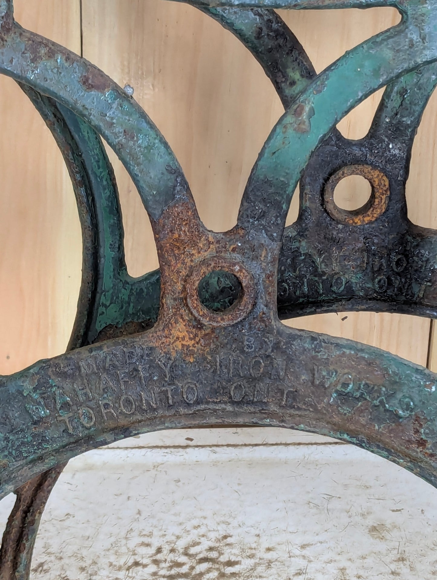 Pair of Cast Iron Industrial Mahaffy Ironworks Toronto Park Bench Ends - view 2