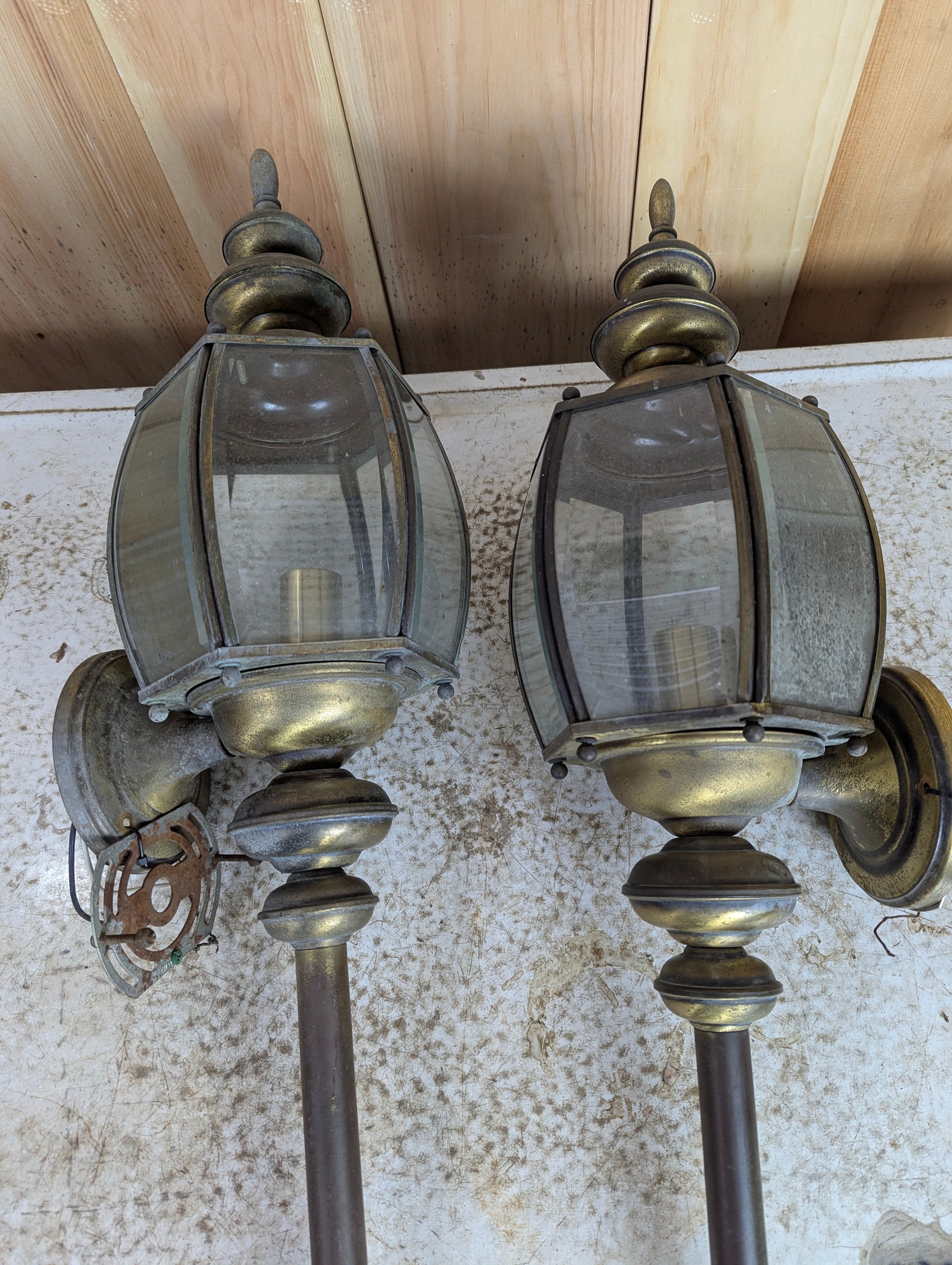 Pair of Outdoor Brass Wall Sconce Lights - view 2